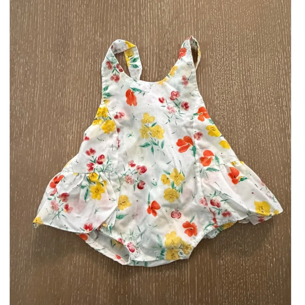 Vintage Baby Girls 6 Months Romper Lot Floral Star Print Ruffle Bubble Outfit